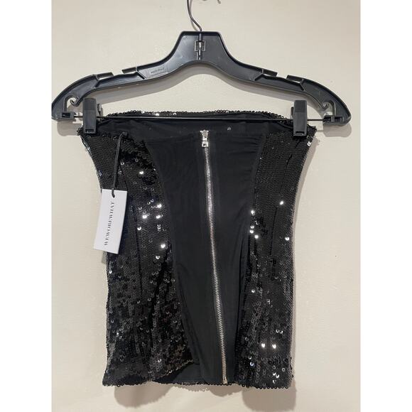 NWT WeWoreWhat Embellished Sequin Strapless Fitted Corset Top Black Women's 0 - Picture 4 of 6